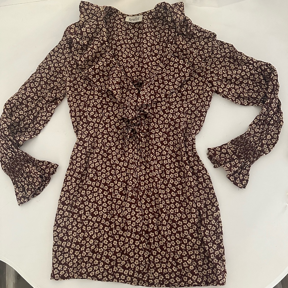 Vintage parallel long bolero /cardigan brown white floral print